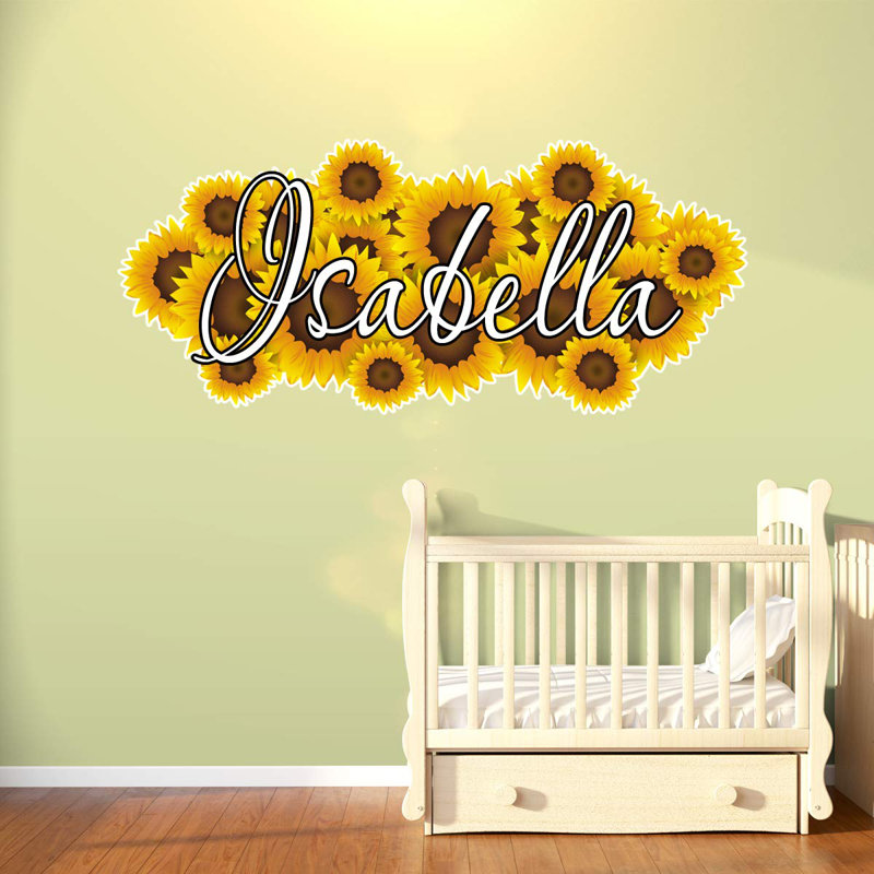 Décalcomanie murale nom personnalisé tournesol, H 9 po x l 20 po