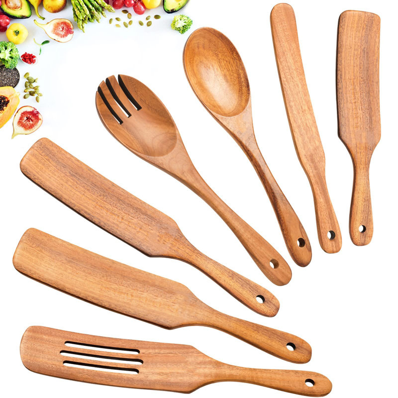 Natural Acacia Wood 7-Piece Spurtle Cooking Utensil Set