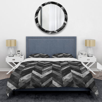 Ensemble de housse de couette moderne à chevrons gris et noir I