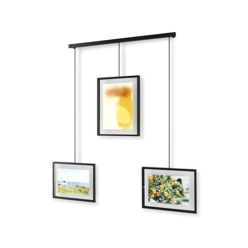 Exhibit Metal Ledge Picture Frame with Brackets – Set of 3, Black