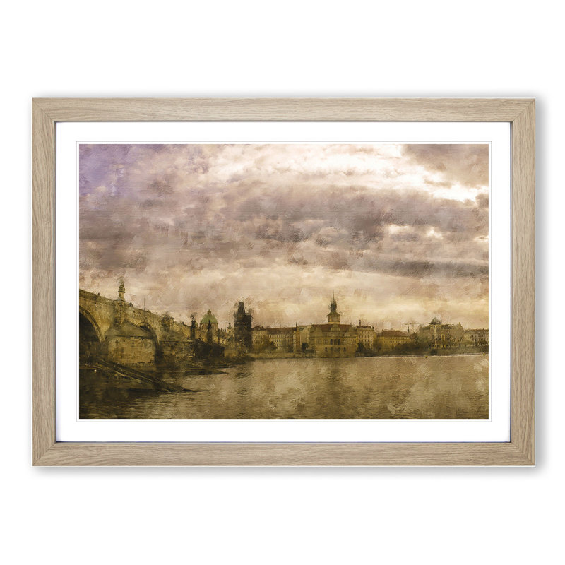 Charles Bridge in Prague Vol.1 - Framed Print, 48cm H x 65cm W x 2cm D, Oak Framed