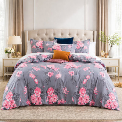 Microfiber Floral Duvet Cover Set