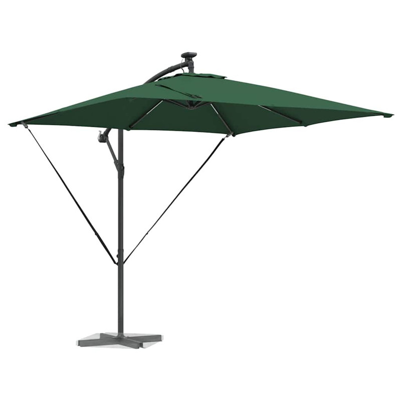 Umbrella with LED Strip Lights Polyester and Aluminium Outdoor Parasol, Green, 250cm H x 249cm W x 249cm D