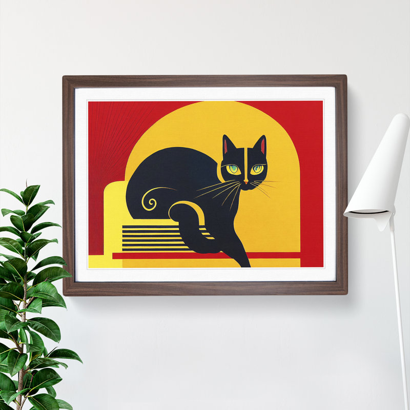 Cat Deco Vol.2 Abstract - Single Picture Frame Painting, 25cm H x 34cm W x 2cm D, Walnut Framed