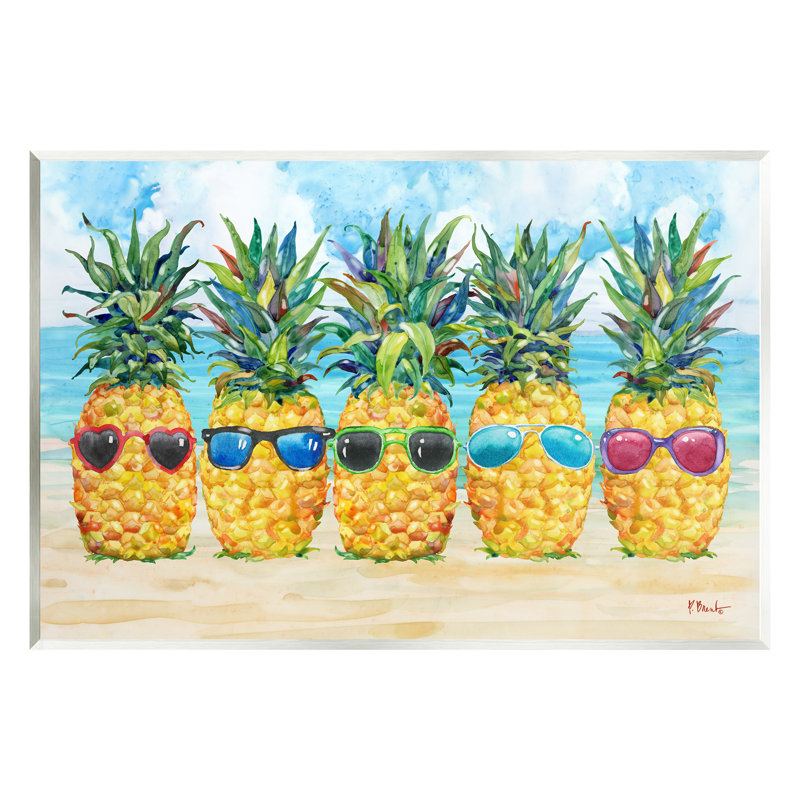 Ba-064 - Ananas et lunettes de soleil encadrés par Paul Brent, H 10 po x l 15 po x P 0,5 po