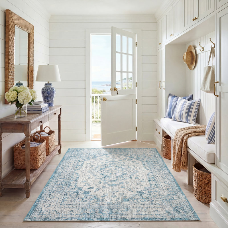 Tapis intérieur / extérieur bleu Arneshia, Rectangle 5 pi 3 po x 7 pi 7 po