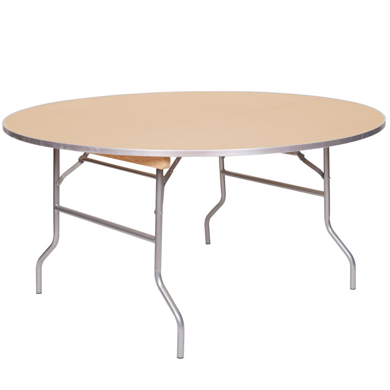 36" Round Birch Wood Banquet Table with Metal Edge