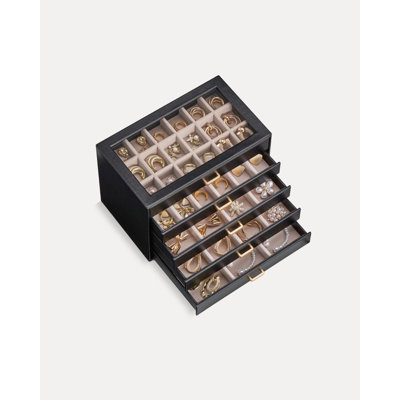 Organisateur de boucles d'oreilles, boîte à bijoux avec couvercle transparent, cadeau pour femme - Noir, 5 niveaux