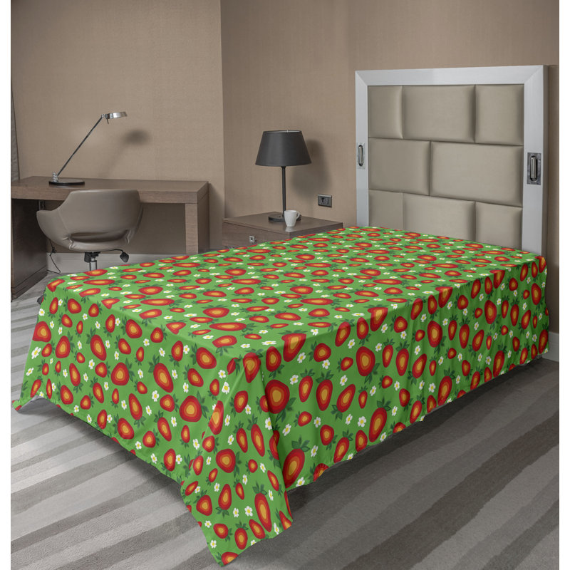 Drap plat moderne de style bohème Ambesonne, Drap plat pour lit simple TG, Rose foncé / motif floral vert fougère