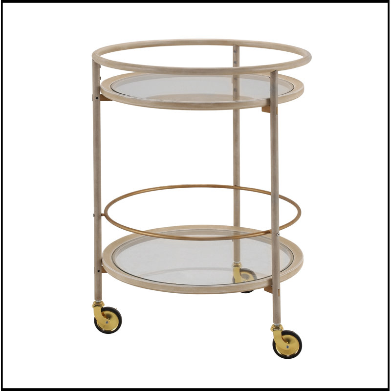 Rond rond avec tablettes en verre trempé, Blanc ancien