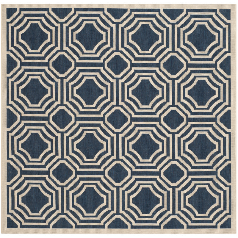 Arneshia Geometric Navy/Beige Indoor / Outdoor Area Indoor/Outdoor Area Rug, Square 5'3"