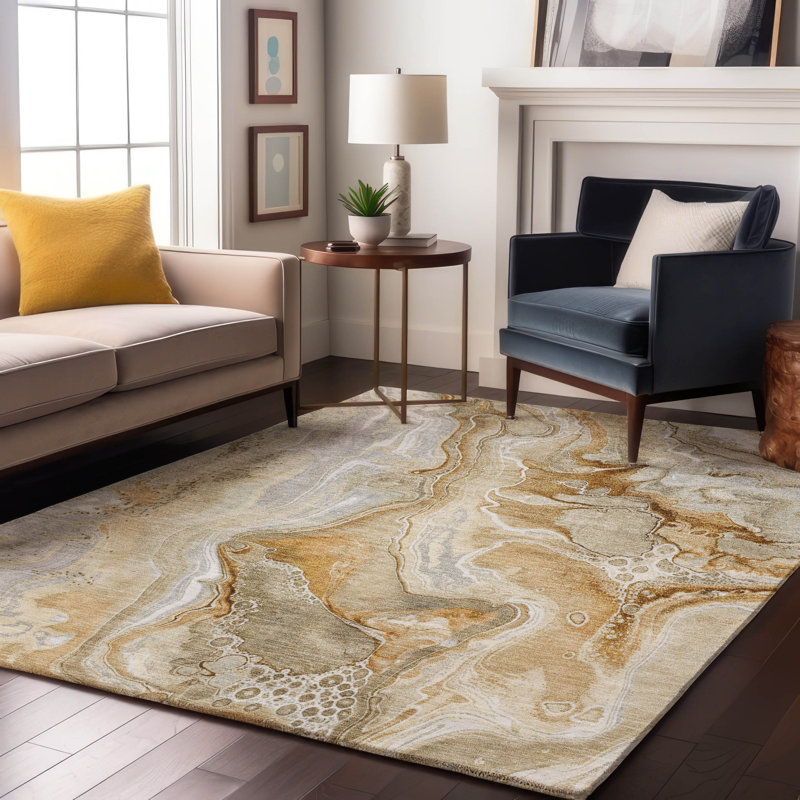 Premium Machine Washable Slesnick AMF1681 Abstract Rug, Rectangle 9' x 12'