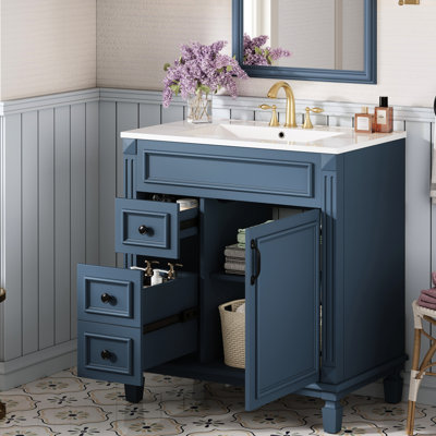 Meuble-lavabo de 30 pouces avec lavabo en céramique, 2 tiroirs et tablette réglable