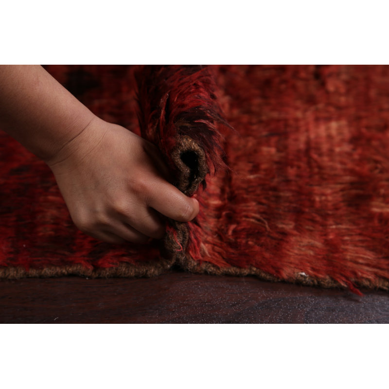 Tapis décoratif en laine rouge marocain de conception unique 6 pi 5 po x 9 pi 6 po noué à la main New Age