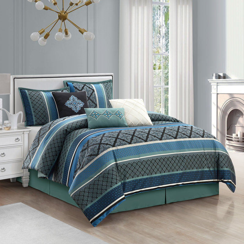 Tefia Karr Microfiber 7 Piece Comforter Set, Blue, King Comforter + 6 Additional Pieces