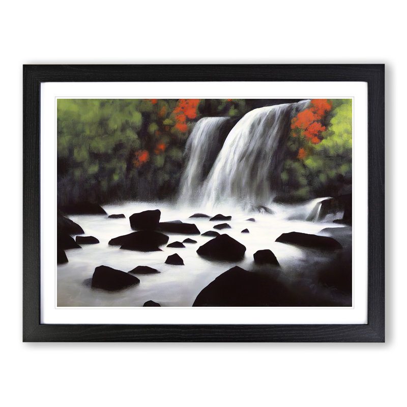 Mysterious Waterfall - Single Picture Frame Print, 46cm H x 64cm W, Black