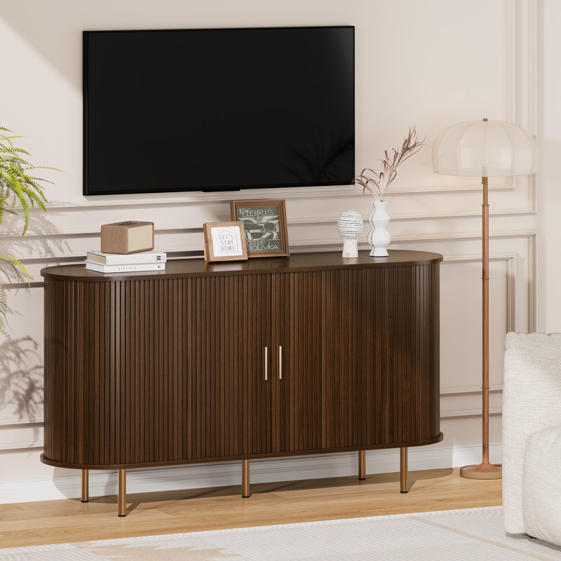 Armoire de rangement 55 po avec portes coulissantes et tablettes réglables, Walnut, 15.75"D x 55.09"W x 29.53"H