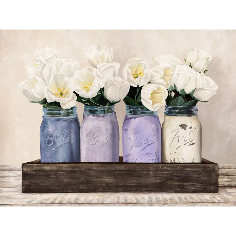 Tulips In Mason Jars by Thomlinson - Wrapped Canvas Print, 90cm H x 120cm W x 4cm D