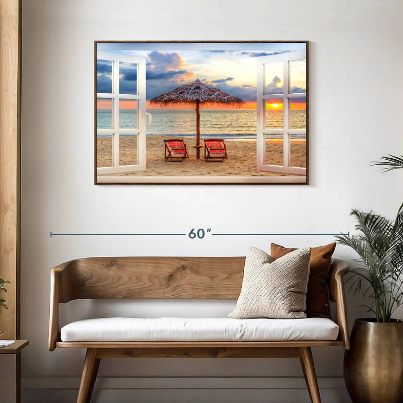 Fenêtre sur l'été Faustine, Cadre flottant noyer, 43 po x 29 po