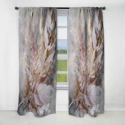 Pink Feather Boho Majesty I - Glam Feather Curtain - Blackout Floral Curtain - 1 Panels