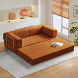74''W Corduroy Fabric Convertible Sleeper Sofa Bed Pull-Out Folding Mattress Couch With Removable Arms