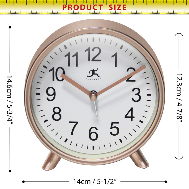 Table Clock Round Plastic Tabletop Clock with Alarm Function 5.75 Inches, Copper