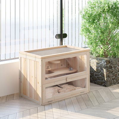 Cage en bois à 2 niveaux avec abri ouvert pour petits hameaux, l 23,5 po x l 13,63 po x H 16,5 po