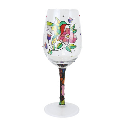 Enesco Lolita Flight of the Jewels Hummingbird Hand-Painted Artisan Wine Glass 15 oz.