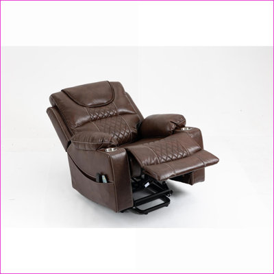 Fauteuils inclinables | Fauteuil relevable avec massage, chauffage et amp; Porte-gobelets | Cuir noyer brun