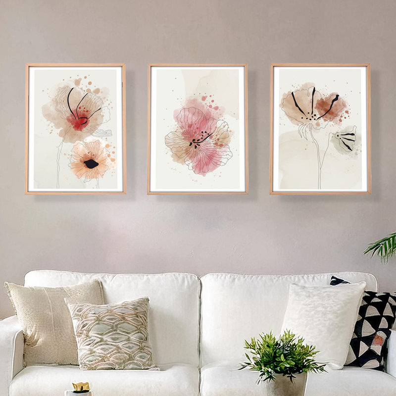 3 Pieces Decorative Solid Wood Frame Painting