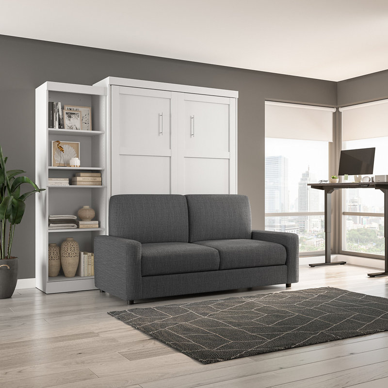 Arlex Bed with Sofa and Shelving Unit, White/Gray, Queen