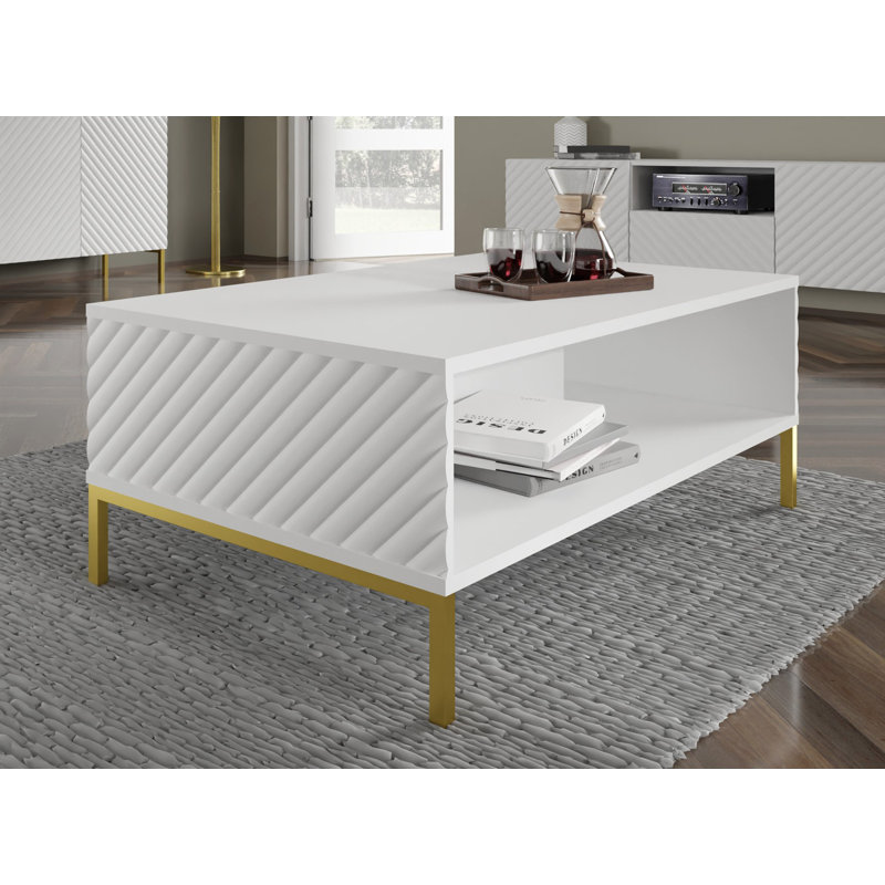 Anjulie Four Leg Coffee Table with Storage, White