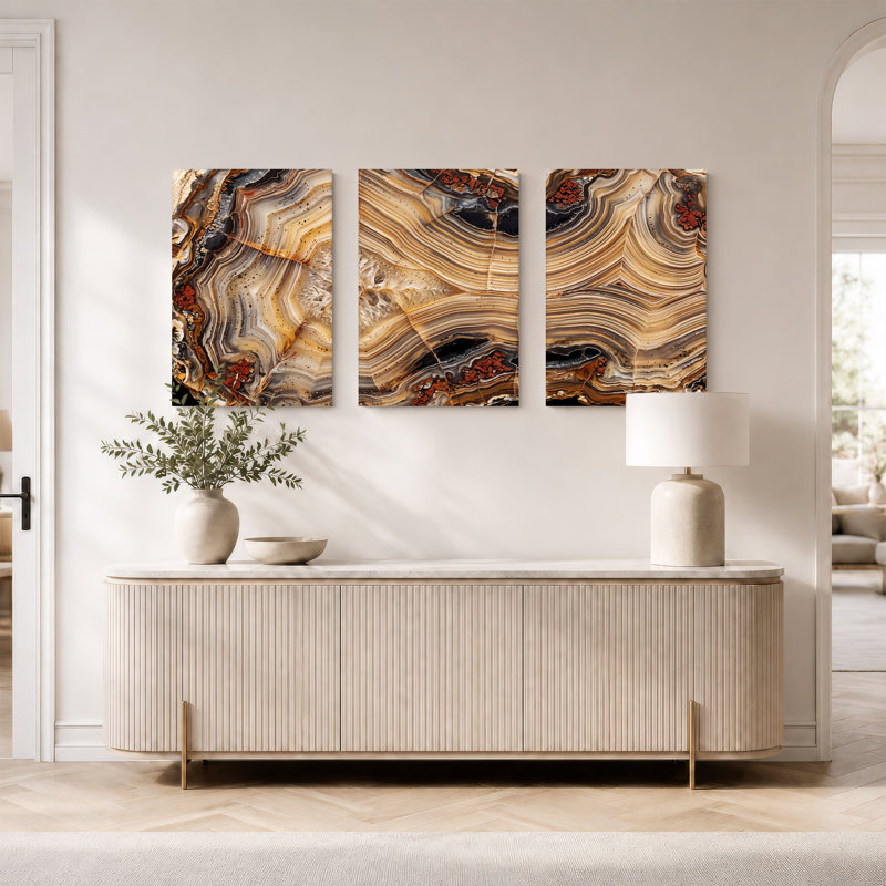 Ensemble de 3 toiles en agate superposées dans des tons de terre et des couleurs de rouille, H 24 po x l 16 po x 3 pièces