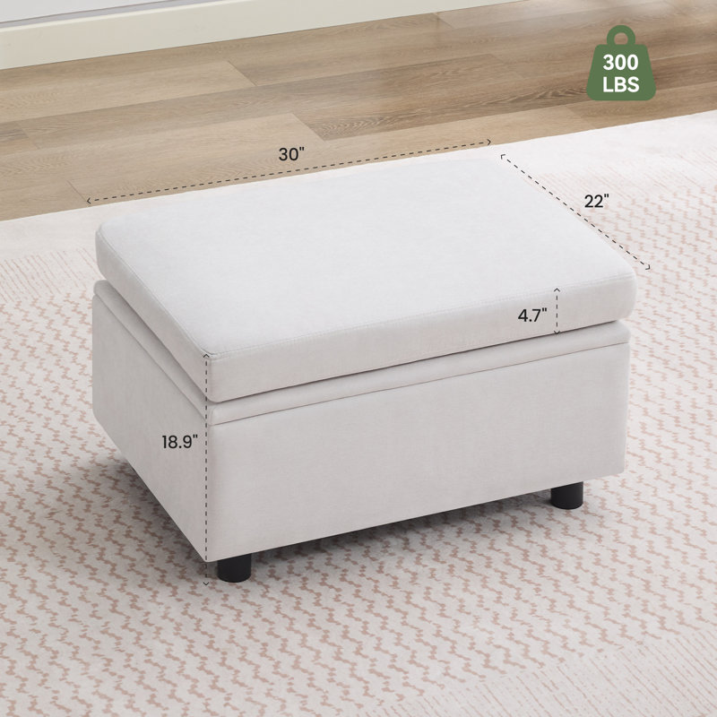 Repose-pieds de rangement modulaire 30 po en chenille pour canapé modulaire modulaire, Beige