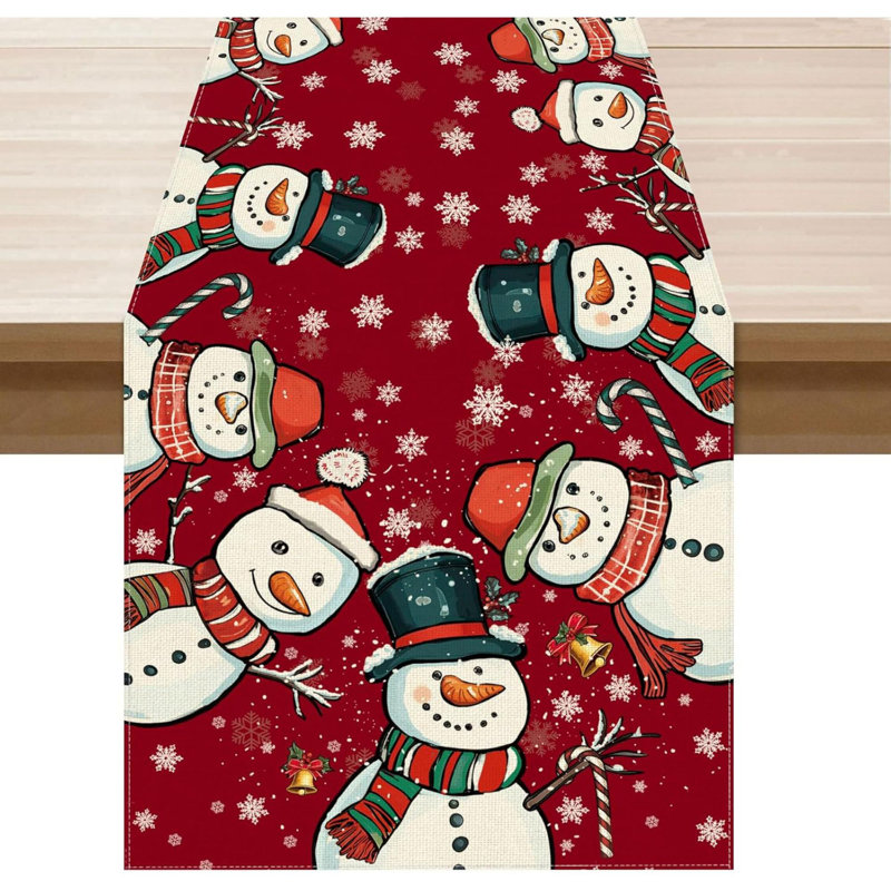 Winter Snowflakes Snowman Christmas Xmas Table Runner Table Decoration For Party Home Kitchen Dining Holiday Decor