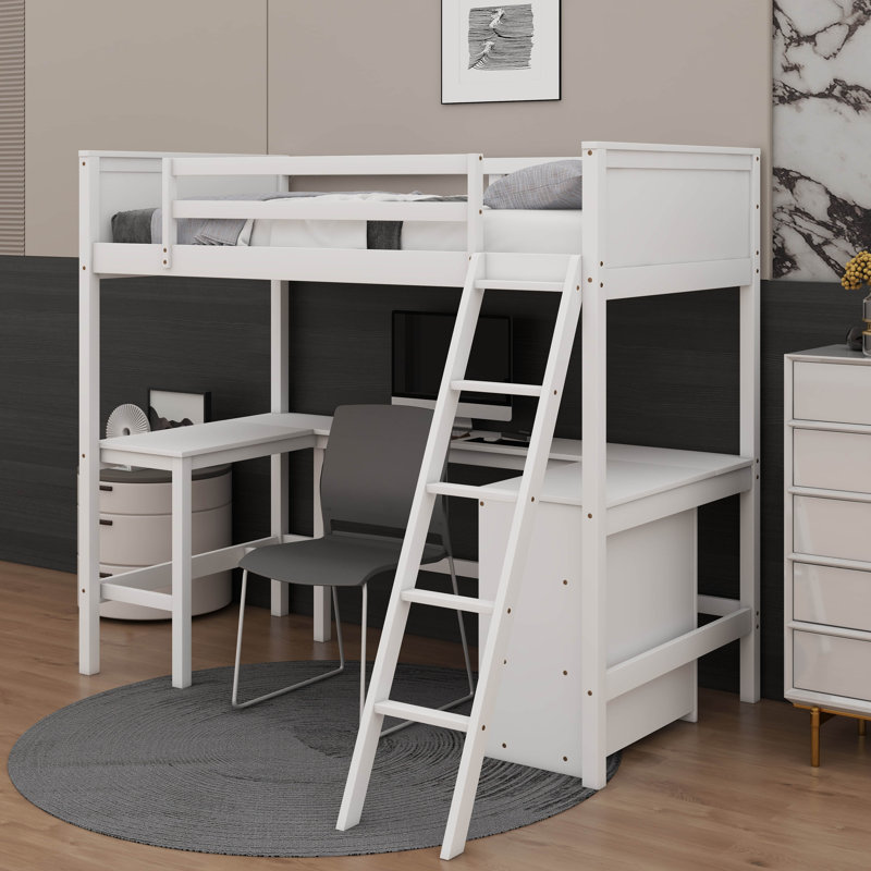 Lit mezzanine simple avec tablettes et bureau