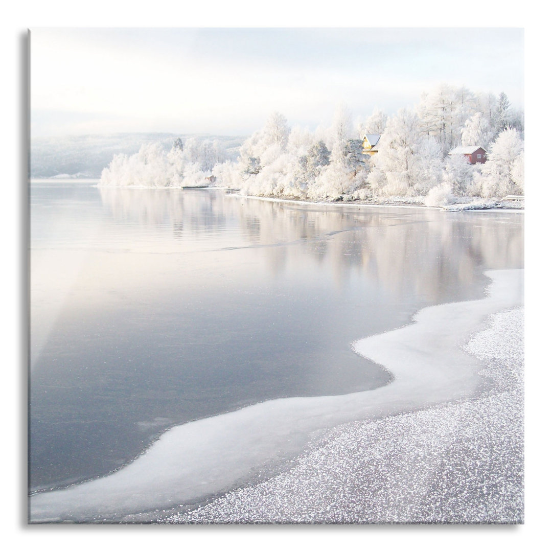 Glasbild Quadratisch  Wandbild Auf Echtglas  Atemberaubende Winterlandschaft  Aufhängung Und Abstandshalter LQ1358