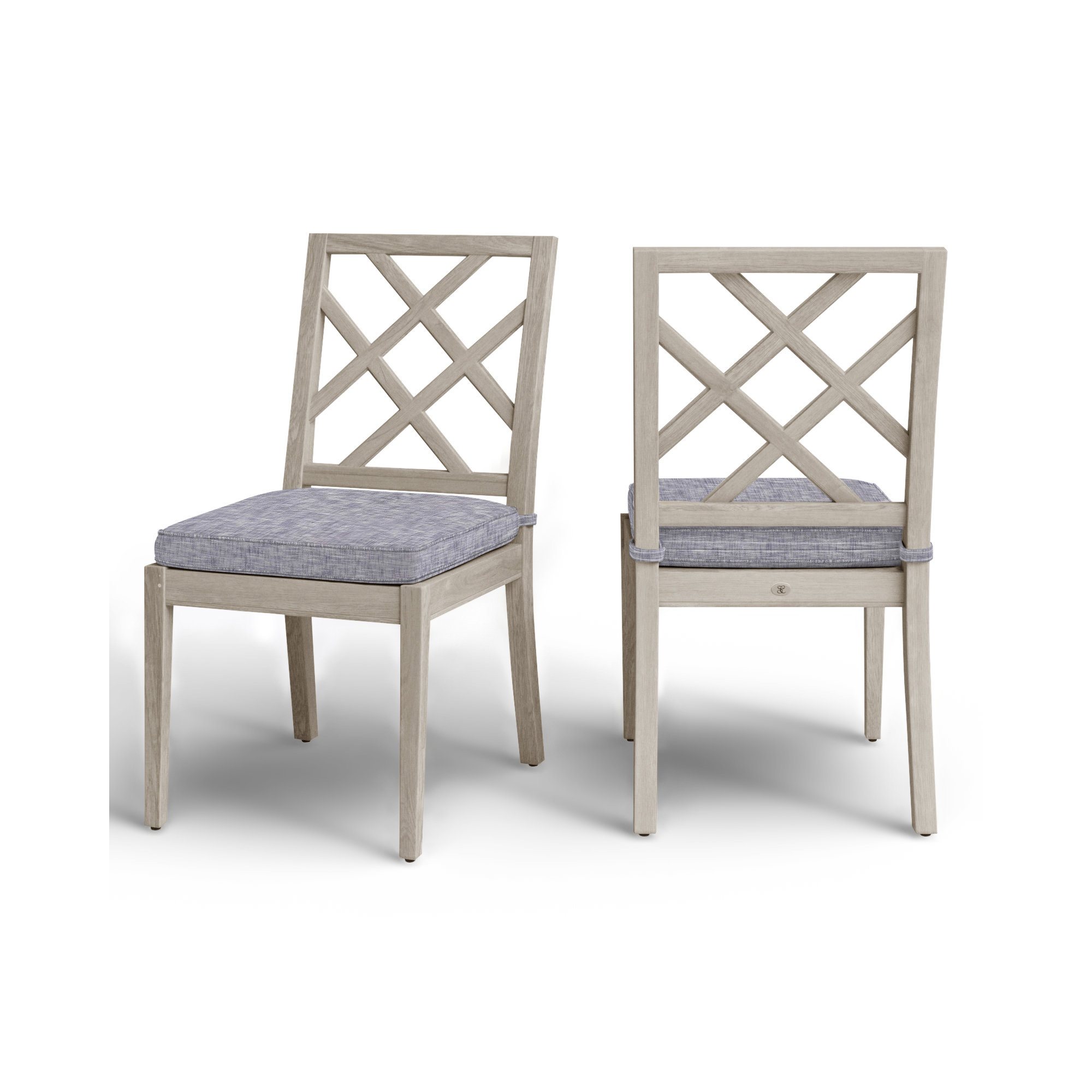 Haley Teak Outdoor Side Chair Latticework Back, Oyster Teak, Welt, Bali Pearl