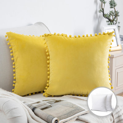 Silky Velvet Series Pom-poms Decorative Throw Pillow