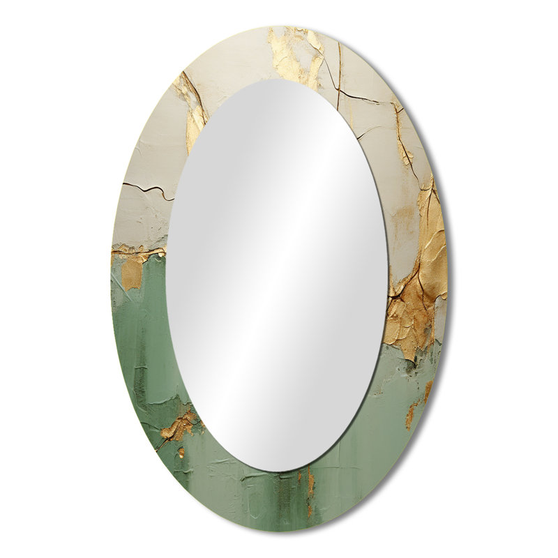 Green Gold Minimalism Poteries - Modern Oval Wall Mirror, 36" x 24"