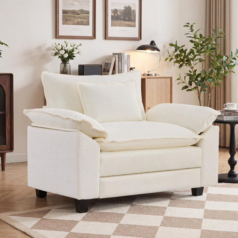 Fauteuil 53 "Comfy Cloud Couch, Chenille beige / blanc