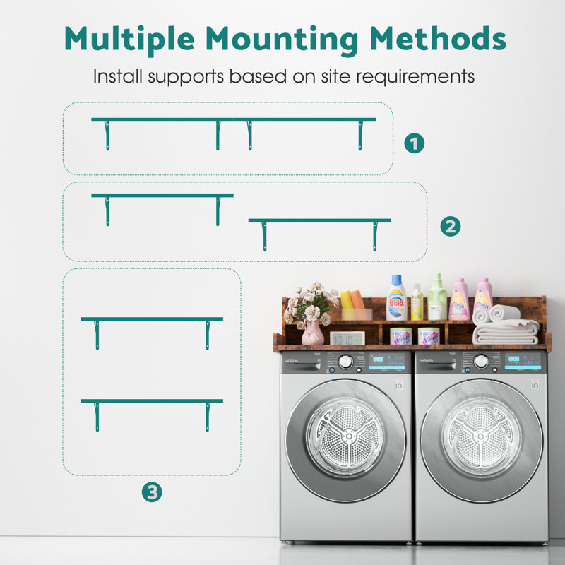 Waterproof Wooden Washer Dryer Countertop with Wall Shelves Set, Brown