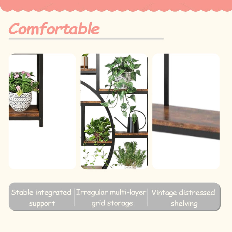 Geometric Design Display Shelf,Spacious Bookcase,Freestanding Bookshelf, Rustic Brown