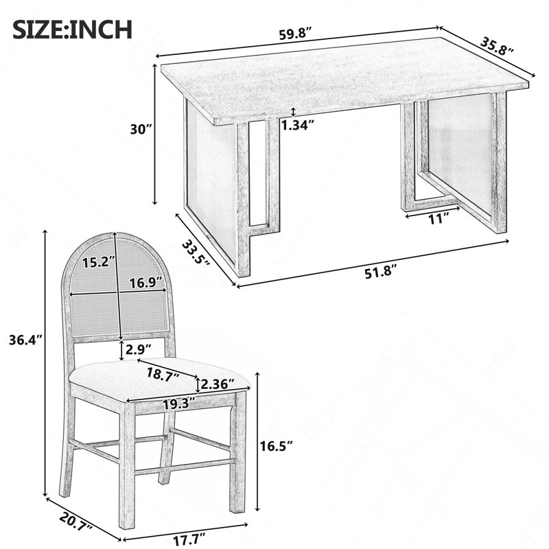 Ensemble de salle à manger 7 pièces, rustique, rectangulaire, en bois, meubles de salle à manger, Naturel