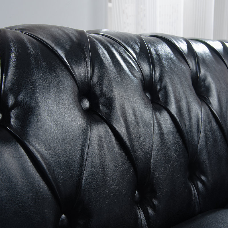 Canapé Chesterfield en polyuréthane à accoudoirs roulés., Noir