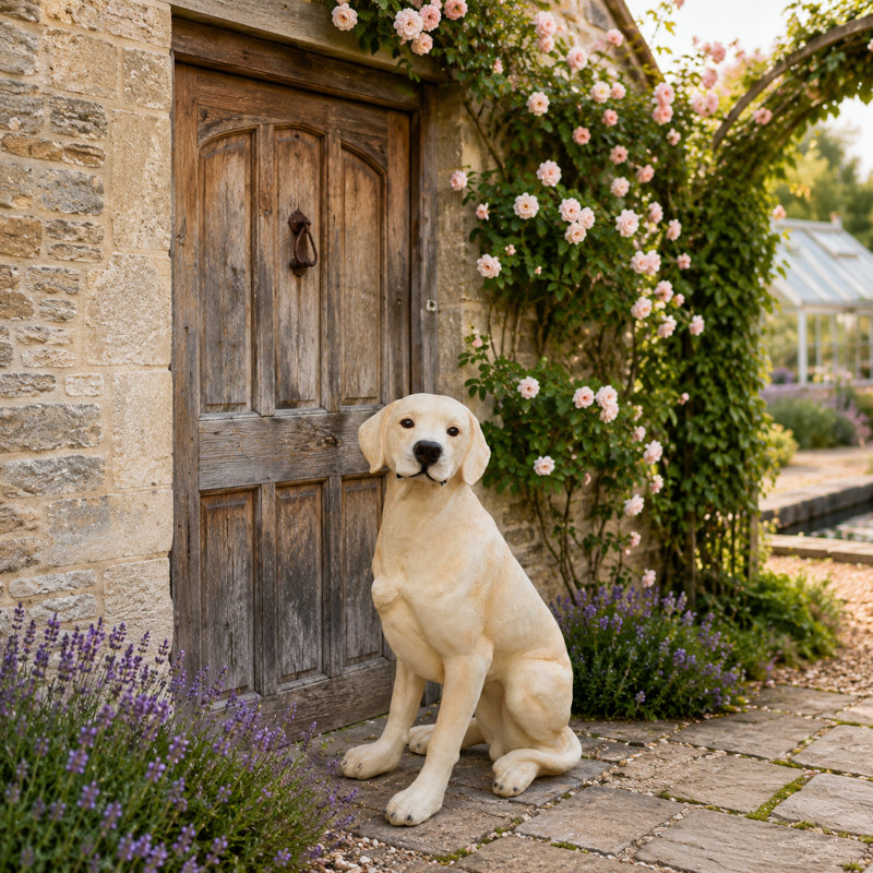 Statue de jardin 28,4 po en résine du Labrador, sculpture d'extérieur réaliste peinte à la main