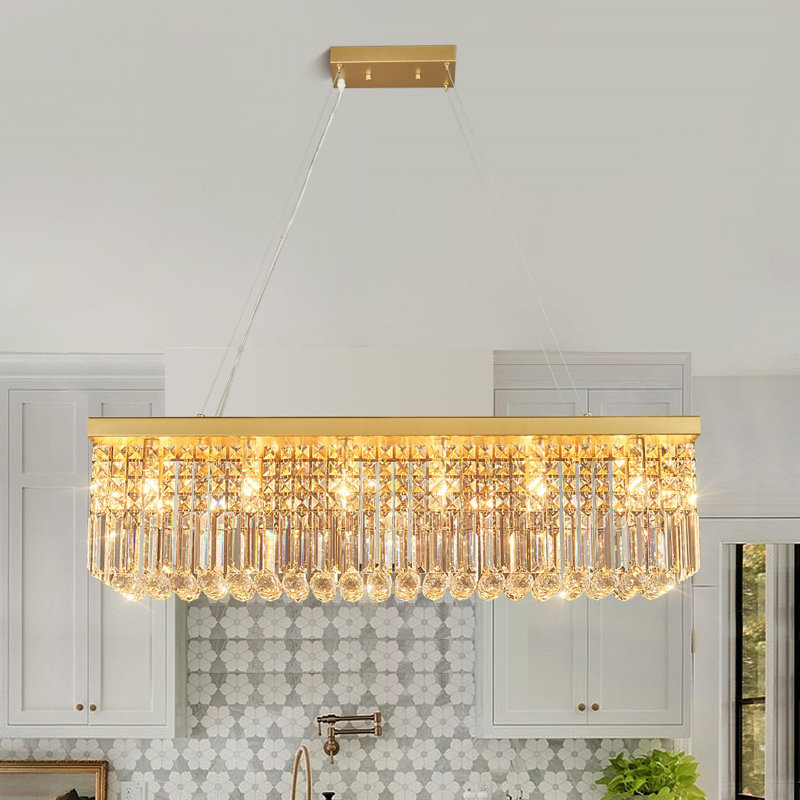 Luminaire suspendu contemporain en cristal de style lustre rectangulaire pour îlot de cuisine, salon et salle à manger