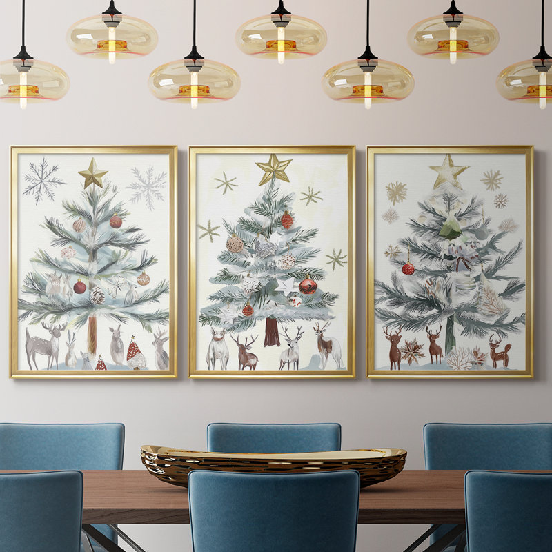 Christmas Holiday Art CECX - Toile tendue avec châssis sur mesure - 3 pièces, H 19 po x l 45 po, Doré