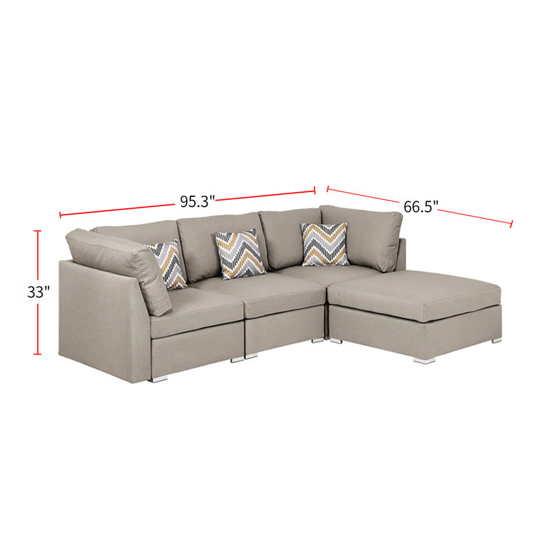 Shanna Upholstered 95.3 " Linen L-Shaped Corner Sectional, Beige Polyester Blend