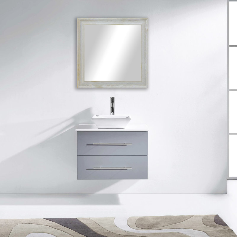 Aybar Solid Wood Flat Wall Mirror, 29.5" H x 29.5" W, Gray